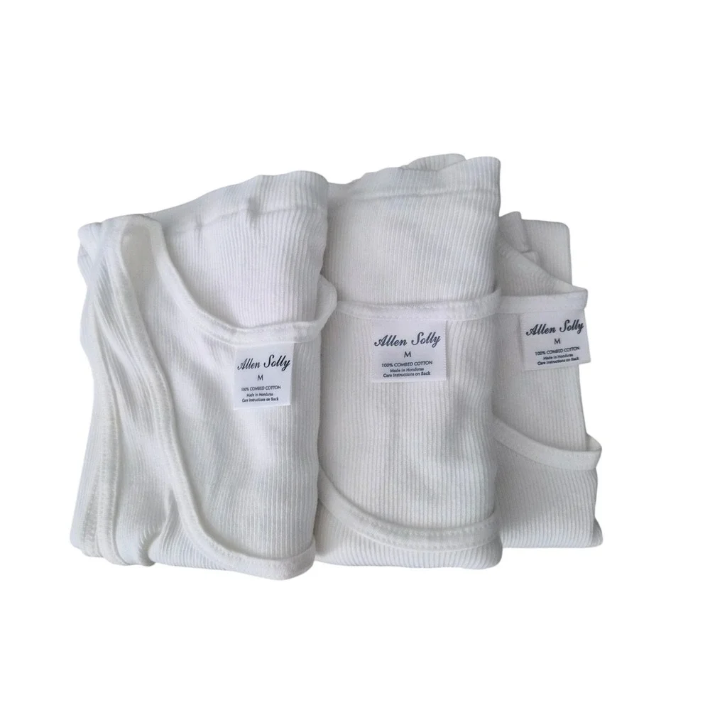 Allen Solly Unisex Ribbed Tank Top 3 Pack White Combed Cotton A-Shirt Medium
